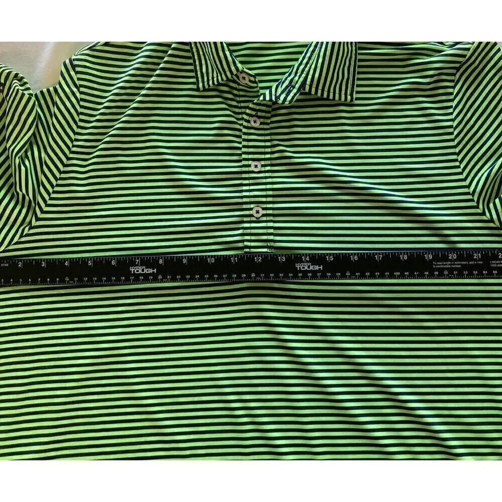 Ralph Lauren RLX Polo Shirt Mens XL Green Blue Stripe Golf Performance Top